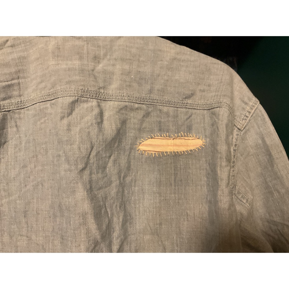 Polo Ralph Lauren Mens Blue Chambray Distressed Patchwork Button Down Shirt S - Picture 6 of 7